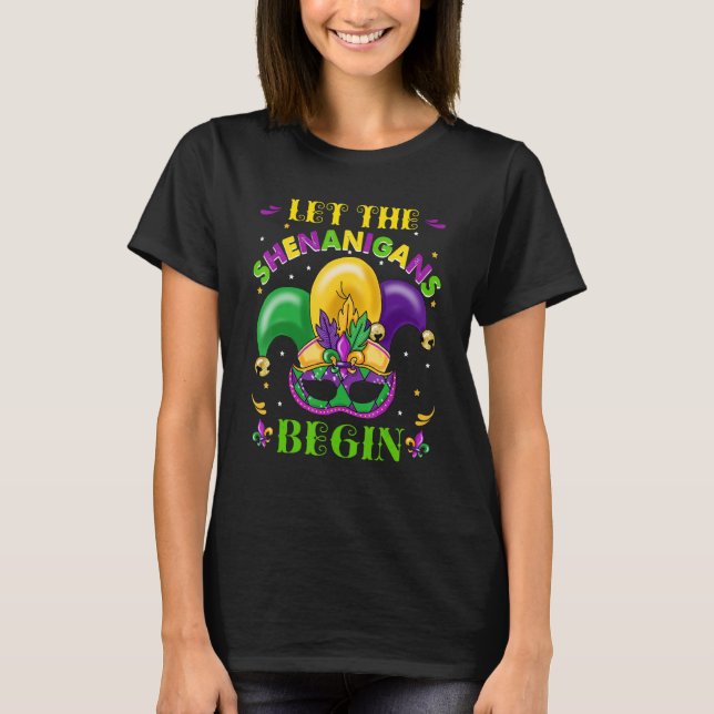 Camiseta Que Os Shenanigans Comecem Mardi Gras Jester Hat C (Frente)