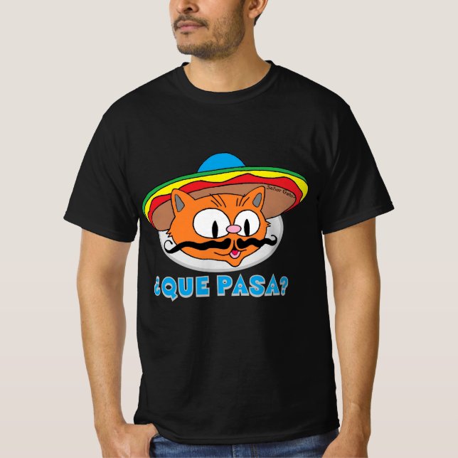 Camiseta QUE PASA? Cartoon Mustache, Senhor Gato (Frente)
