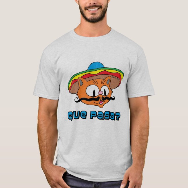 Camiseta Que Pasa Señor Gato™ Cartoon Mustache Cat (Frente)