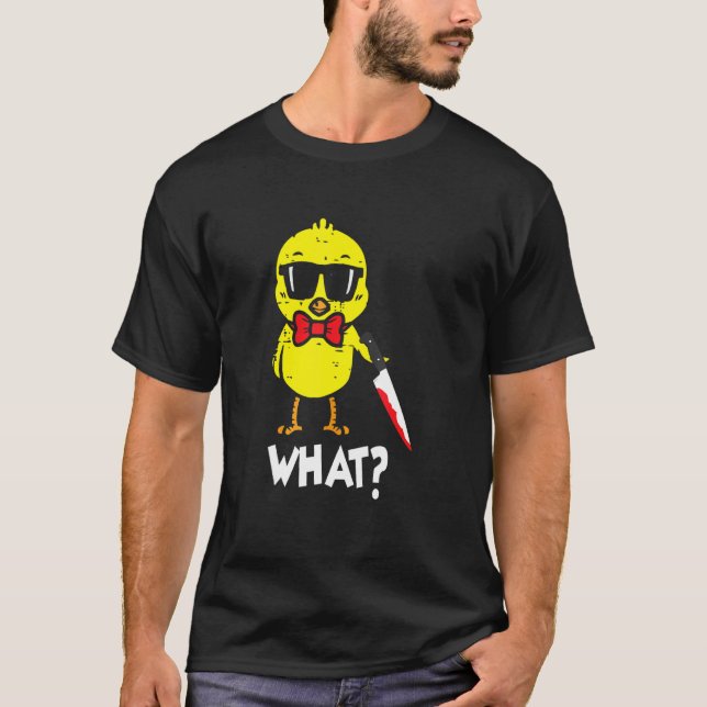 Camiseta Que Pintinho Amarelo Assassino Segurando Uma Faca  (Frente)