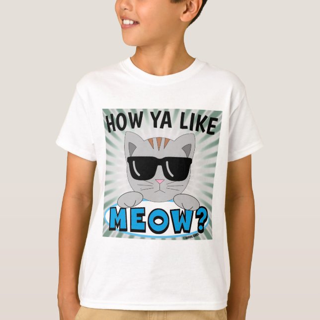 Camiseta Que Tal MEOW? Óculos escuros Impressão azul (Frente)