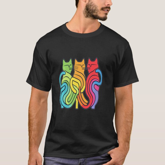 Camiseta Quebra-cabeça Arco-íris Arty Gato Arco-íris Rave (Frente)