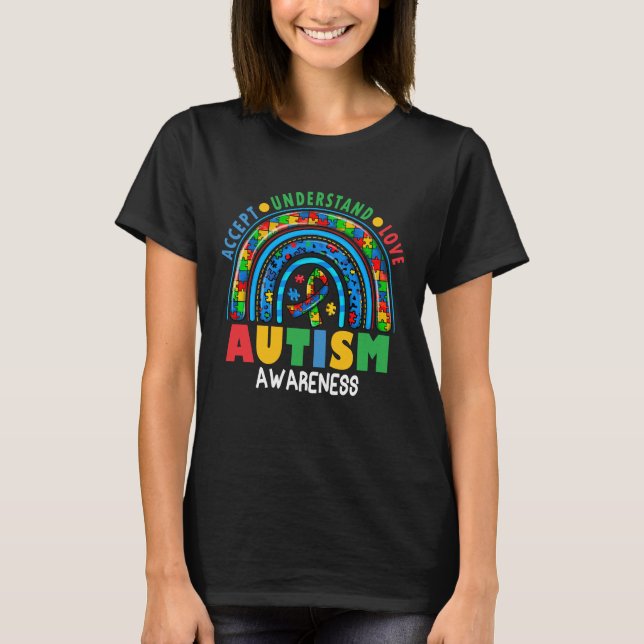 Camiseta Quebra-Cabeça Arco-Íris de Conscientização do Auti (Frente)