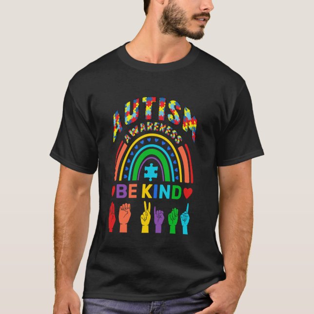 Camiseta Quebra-cabeça Arco-íris Seja Gentil Conscientizaçã (Frente)
