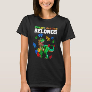 Camiseta Quebra-cabeça Autismo do Tiranossauro Rex Dino Cad