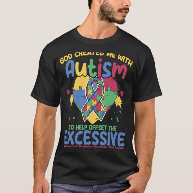 Camiseta Quebra-cabeça Autista Deus Me Criou Com Autismo Aw (Frente)