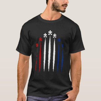 Camiseta Quebra-cabeça Azul Vermelho Azul Autismo Sensibili
