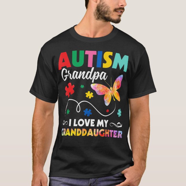 Camiseta Quebra-cabeça Butterfly Autism Avô Amo Meu Avô (Frente)