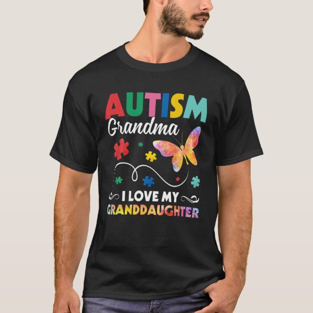 Camiseta Quebra-cabeça Butterfly Autismo Avó Eu Amo Meu Avô (Frente)
