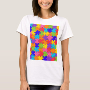 Camiseta Quebra-cabeça Colorida, peças felizes