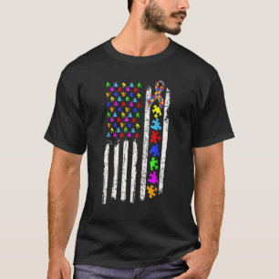 Camiseta Quebra-cabeça da Bandeira Americana Angustiada Con