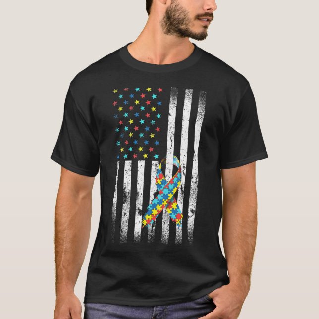 Camiseta Quebra-cabeça da bandeira americana angustiado Con (Frente)