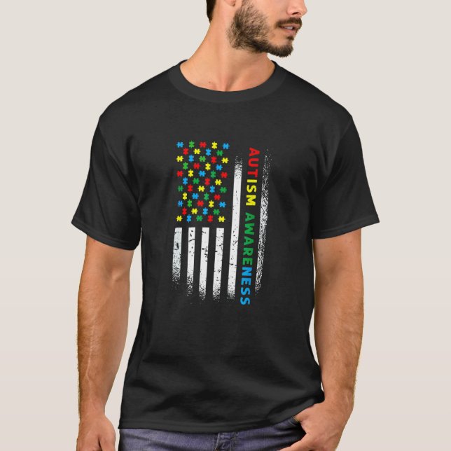 Camiseta Quebra-cabeça da Bandeira Americana Conscientizaçã (Frente)