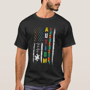 Camiseta Quebra-cabeça da Bandeira Americana do Autismo Con