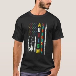 Camiseta Quebra-cabeça da Bandeira Americana do Autismo Con