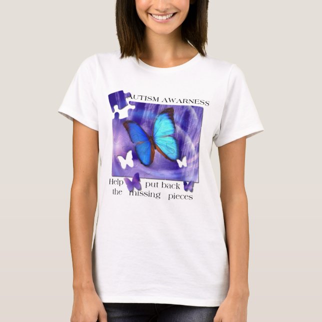 Camiseta Quebra-cabeça da borboleta do autismo (Frente)