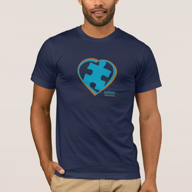 Camiseta Quebra-cabeça da consciência do autismo no coração (Frente)