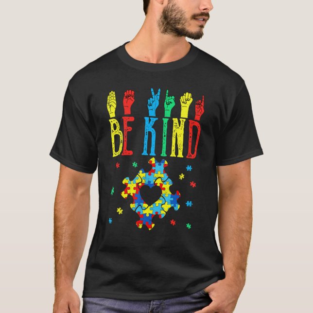 Camiseta Quebra-cabeça da Língua de Sinais da Mão da Bondad (Frente)