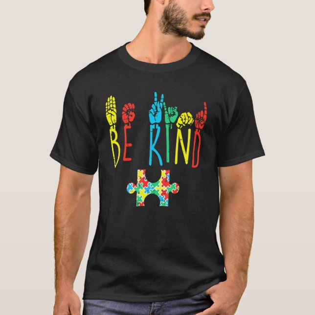 Camiseta Quebra-cabeça da Língua de Sinais Manual da Mão Ge (Frente)