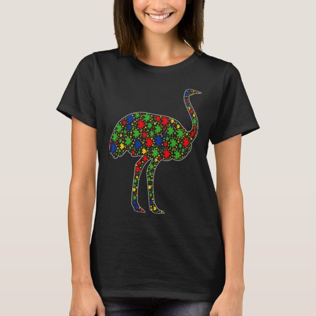 Camiseta Quebra-cabeça De Animais Funny Ostrich Autismo Awa (Frente)
