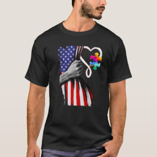 Camiseta Quebra-cabeça de Bandeira Americana Piece Ribbon L