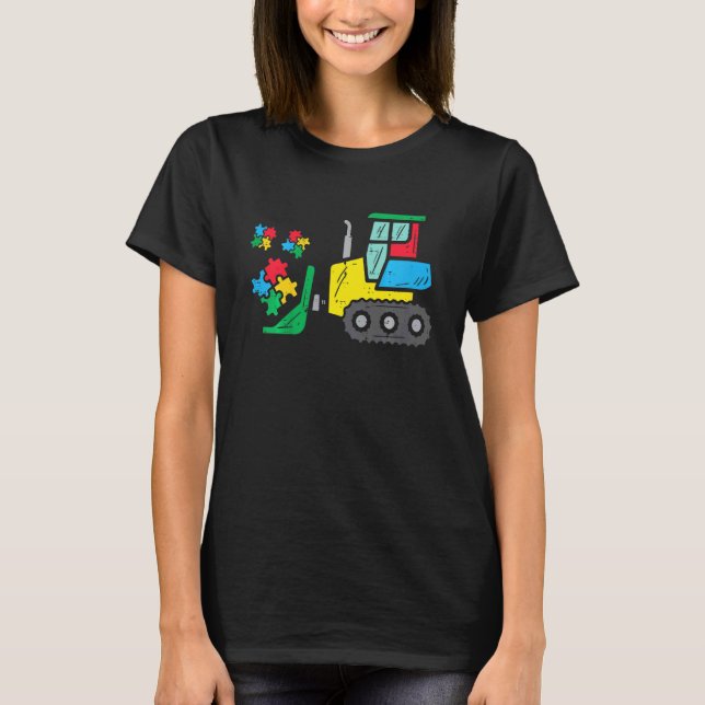 Camiseta Quebra-cabeça de Bulldozer para Crianças Conscient (Frente)