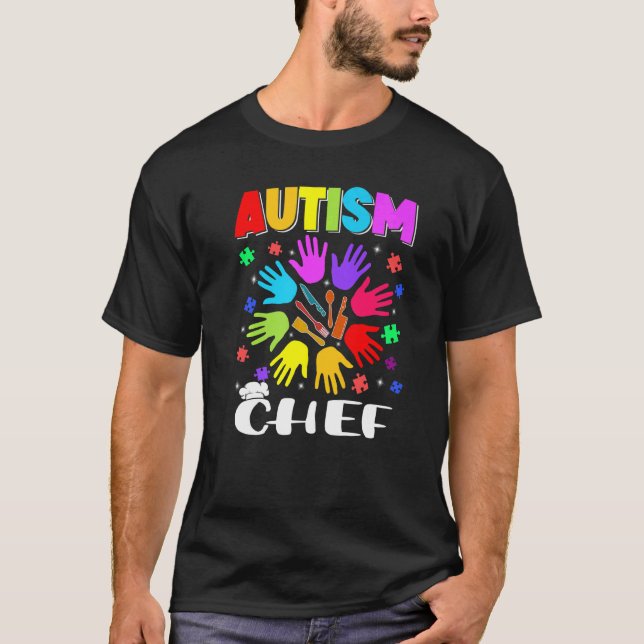 Camiseta Quebra-cabeça de Chef Autista Conscientização do A (Frente)