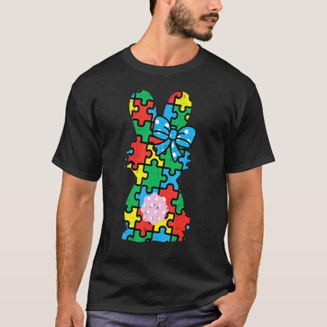 Camiseta Quebra-cabeça de Coelho da Páscoa Mulheres de Cons (Frente)