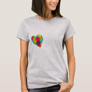 Camiseta Quebra-cabeça de consciência autista e coração