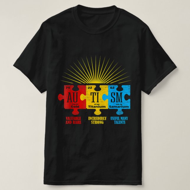 Camiseta Quebra-cabeça de consciência autista Elemento quím (Frente do Design)