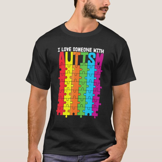 Camiseta Quebra-cabeça de Consciência do Autismo Eu Amo Alg (Frente)