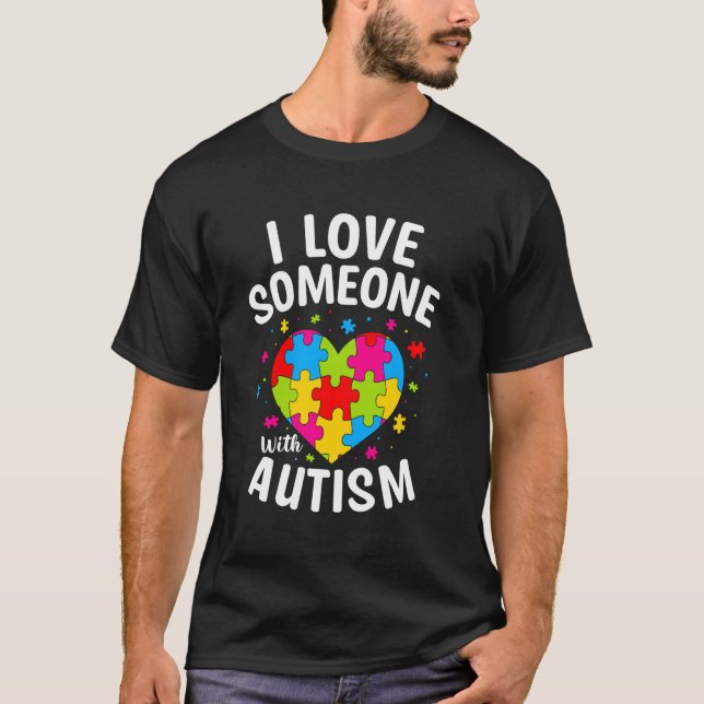 Camiseta Quebra-cabeça de Conscientização do Autismo Eu Amo (Frente)