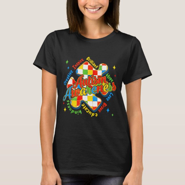 Camiseta Quebra-cabeça de conscientização sobre autismo em  (Frente)