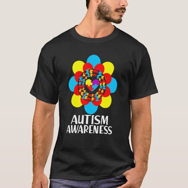 Camiseta Quebra-cabeça de Coração de Flor Apoio à Conscient (Frente)