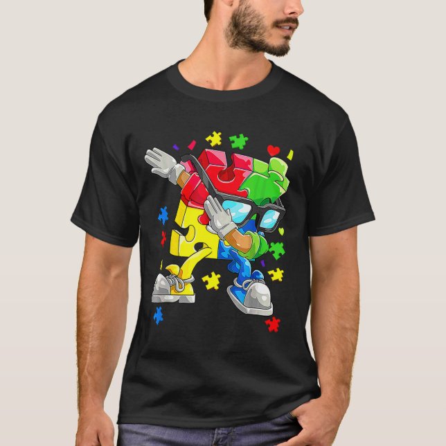 Camiseta Quebra-cabeça de Dabbing Piece Óculos escuros Auti (Frente)