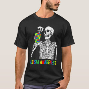 Camiseta Quebra-cabeça de Esqueleto Bebendo Café Conscienti