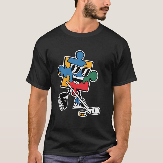 Camiseta Quebra-cabeça de hóquei no gelo Conscientização do (Frente)
