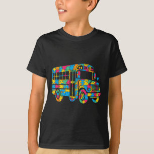 Camiseta Quebra-cabeça de Ônibus Escolar Autismo Sensibiliz
