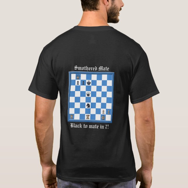 Camiseta Quebra-cabeça de Xadrez Mate Mate Smothered (Verso)
