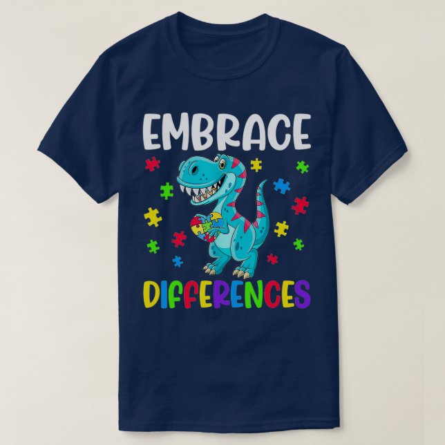 Camiseta Quebra-cabeça Dinossauro Piece Autismo Mês De Cons (Frente do Design)