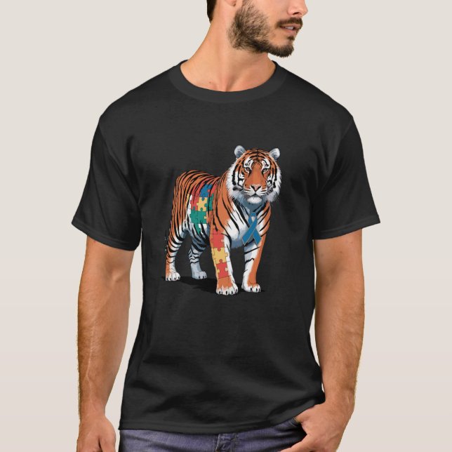 Camiseta Quebra-cabeça do Tigre Mês de Conscientização do A (Frente)