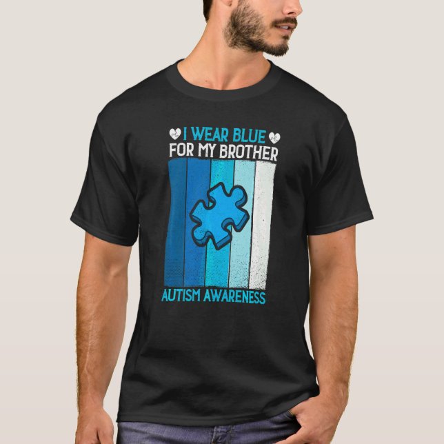 Camiseta Quebra-cabeça Eu Uso Azul Pelo Meu Irmão Conscient (Frente)