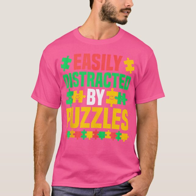Camiseta Quebra-cabeça - Facilmente Distraído Por Quebra-ca (Frente)