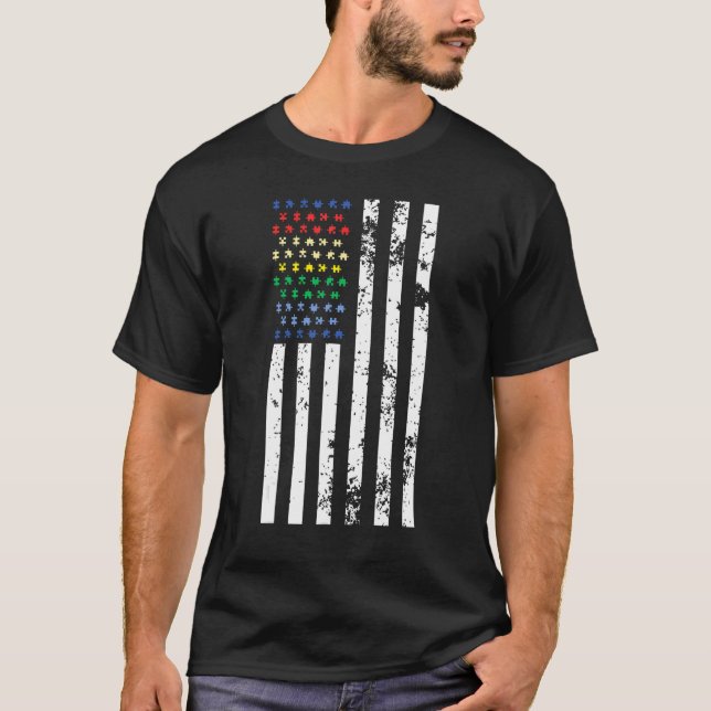 Camiseta Quebra-cabeça Gráfico da Bandeira dos EUA de Consc (Frente)