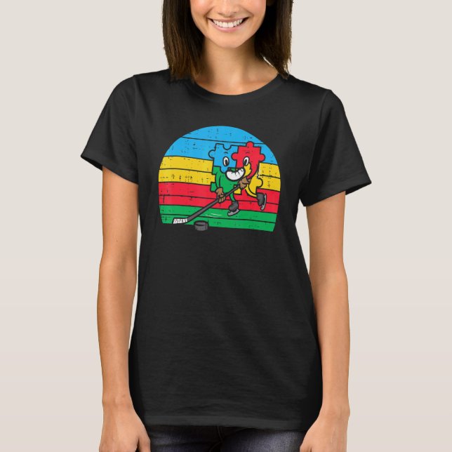 Camiseta Quebra-cabeça Hóquei no Gelo Retro Conscientização (Frente)