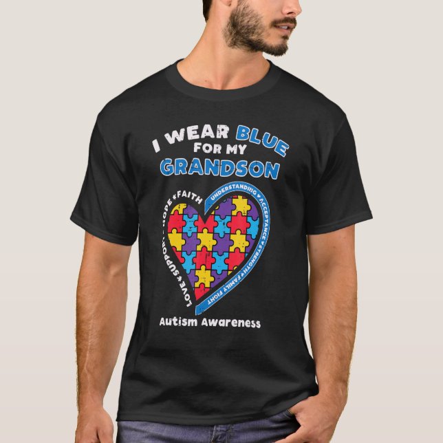 Camiseta Quebra-cabeça I Visto Vovô Azul Grande Consciência (Frente)