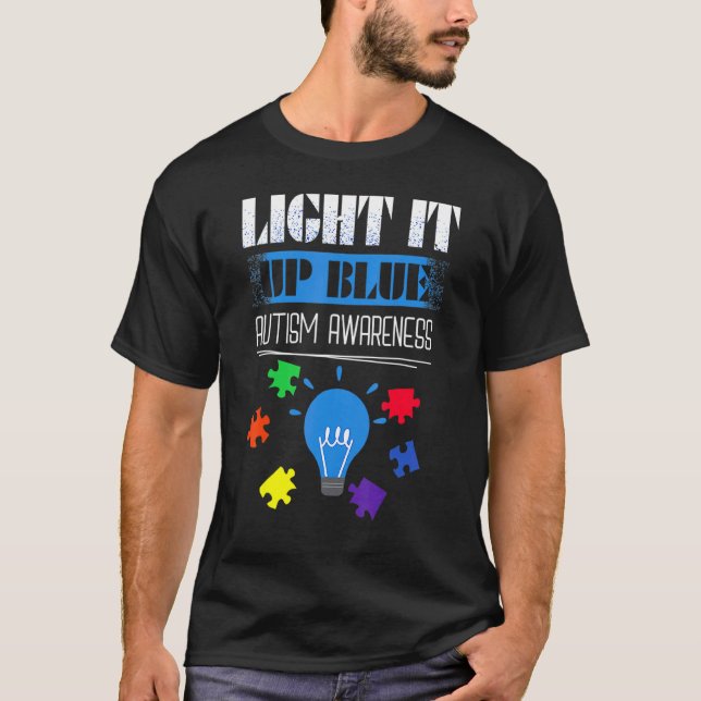 Camiseta Quebra-Cabeça Ilumine de Azul Mês de Conscientizaç (Frente)