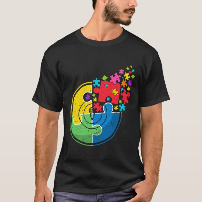 Camiseta Quebra-cabeça Lacrosse dá apoio a homens conscient (Frente)
