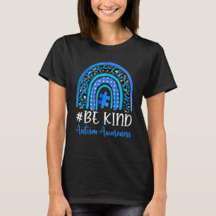 Camiseta Quebra-cabeça Leopardo Arco-íris Autismo Seja Gent