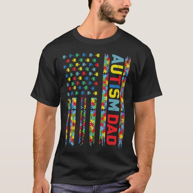 Camiseta Quebra-cabeça Pai de Autismo Sinal Sensibilização  (Frente)